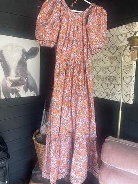 Cleobella Orange and Pink Floral Maxi Dress Size S
